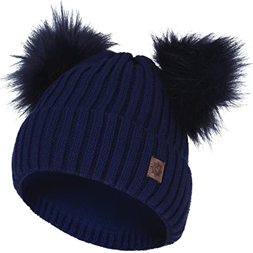 Compagno Kindermütze Bommelmütze Wintermütze Beanie Strickmütze Mädchen Grobstrick 91, Farbe:Marineblau von Compagno