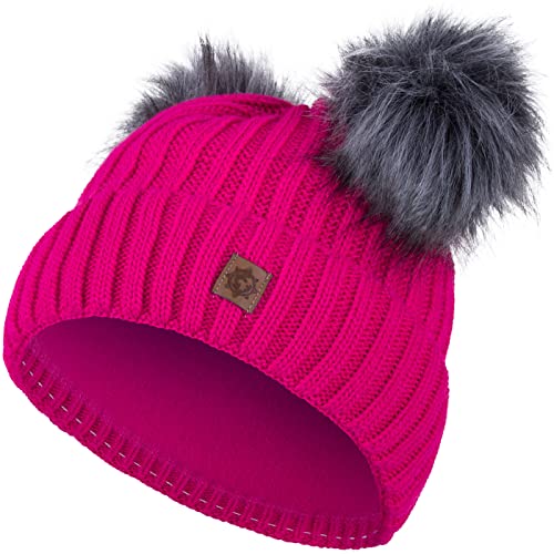 Compagno Kindermütze Bommelmütze Wintermütze Beanie Strickmütze Mädchen Grobstrick 91, Farbe:Pink von Compagno