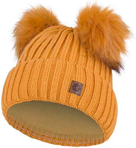 Compagno Kindermütze Bommelmütze Wintermütze Beanie Strickmütze Mädchen Grobstrick 91, Farbe:Senf von Compagno