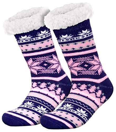Compagno Kuschelsocken Schnee-Stern mit ABS Anti Rutsch Sohle Wintersocken Damen Herren Socken 1 Paar Einheitsgröße, Farbe:Marineblau von Compagno