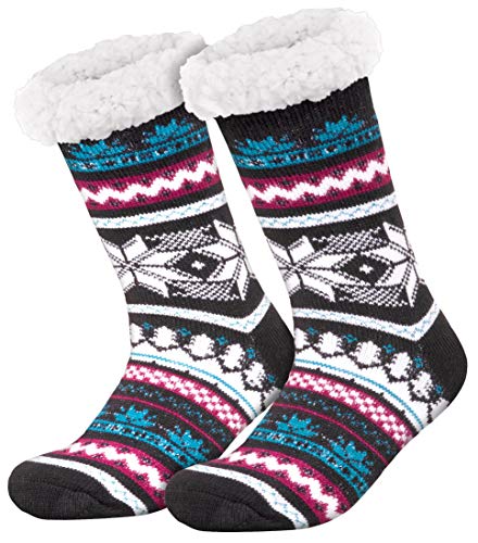 Compagno Kuschelsocken Schnee-Stern mit ABS Anti Rutsch Sohle Wintersocken Damen Herren Socken 1 Paar Einheitsgröße, Farbe:Schwarz von Compagno