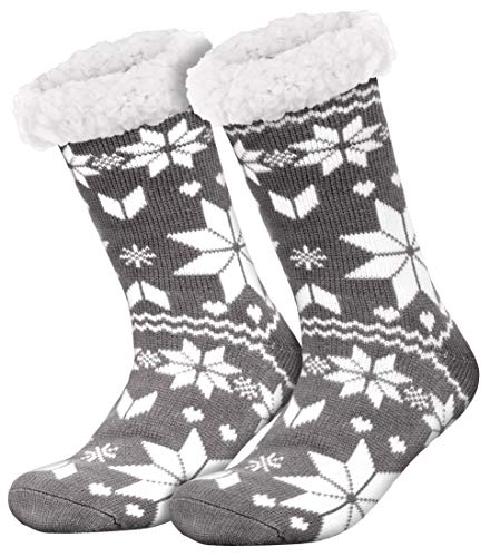 Compagno Kuschelsocken Schnee-Sterne mit ABS Anti Rutsch Sohle Wintersocken Damen Herren Socken 1 Paar Einheitsgröße, Farbe:Anthrazit von Compagno