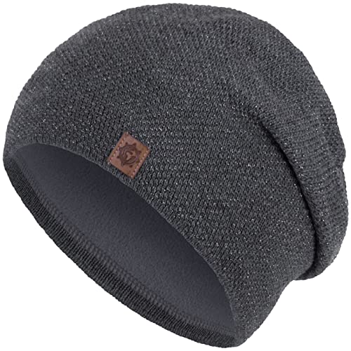 Compagno Mütze Damen Winter Beanie Wintermütze Strickmütze Metallic-Garn gefüttert Winter Fleece Futter 96, Farbe:Grau von Compagno