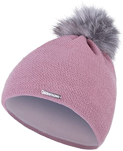 Compagno Mütze Damen Winter Bommelmütze Wintermütze Strickmütze Metallic-Garn Fleece Futter Beanie Mädchen 95, Farbe:Rosa von Compagno