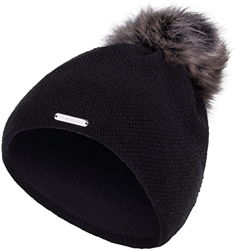 Compagno Mütze Damen Winter Bommelmütze Wintermütze Strickmütze Metallic-Garn Fleece Futter Beanie Mädchen 95, Farbe:Schwarz von Compagno