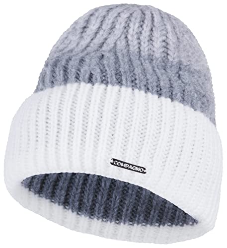 Compagno Mütze Damen Wintermütze Beanie Mädchen Strickmütze breite Krempe Winter Weihnachten gestrickt 100, Farbe:Weiß von Compagno