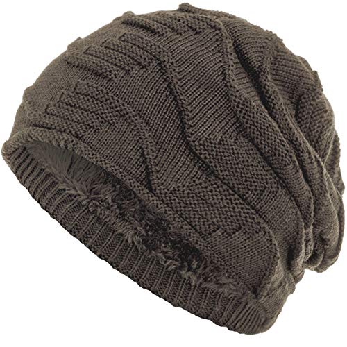 Compagno Mütze warm gefütterte Wintermütze elegantes Strickmuster Beanie Einheitsgröße, Farbe:Hellbraun von Compagno