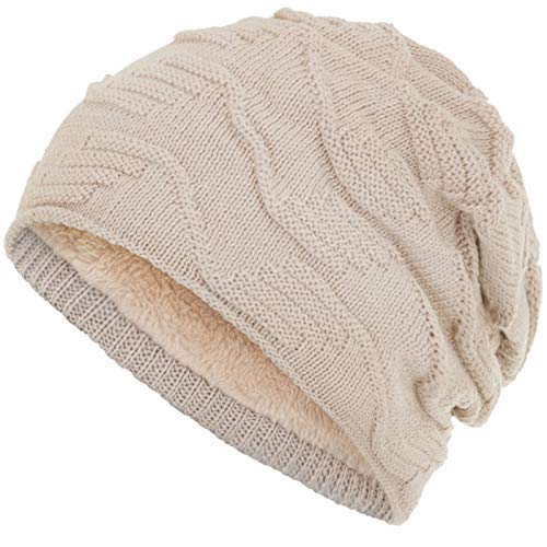 Compagno Mütze warm gefütterte Wintermütze elegantes Strickmuster Beanie Einheitsgröße, Farbe:Beige von Compagno