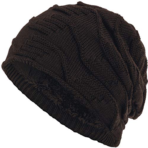 Compagno Mütze warm gefütterte Wintermütze Elegantes Strickmuster Beanie Einheitsgröße, Farbe:Braun von Compagno