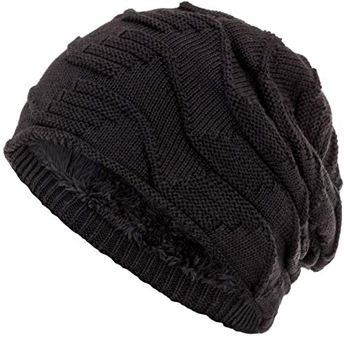 Compagno Mütze warm gefütterte Wintermütze elegantes Strickmuster Beanie Einheitsgröße, Farbe:Schwarz von Compagno