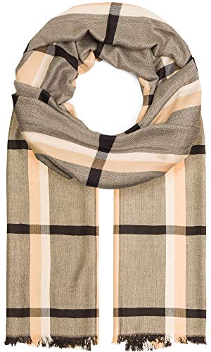 Compagno Schal Damen Herren XXL klassisch Karo Schal Karomuster mit kurzen Fransen Winter Winterschal Weihnachten, SCHAL Farbe:Schwarz-Beige von Compagno