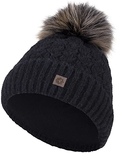 Compagno Strickmütze Mütze Damen Bommelmütze Wintermütze Norwegen Winter gefüttert Mädchen Zopfstrick Fleece Futter Beanie 97, Farbe:Schwarz von Compagno