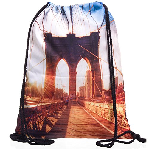 Compagno Turnbeutel Fullprint Rucksack Beutel Tasche Sport-Beutel, Rucksack Farbe:Brooklyn Bridge von Compagno