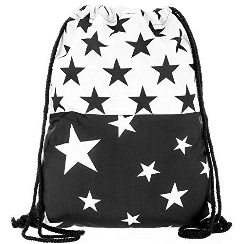 Compagno Turnbeutel Fullprint Rucksack Beutel Tasche Sport-Beutel, Rucksack Farbe:Sterne Weiss/Schwarz von Compagno