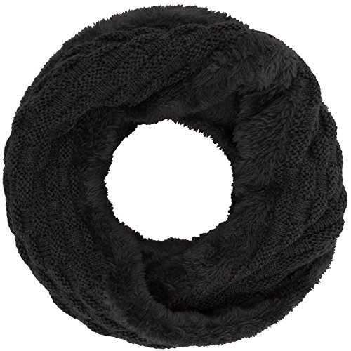 Compagno Damen Winterschal gefüttert Strickschal Winter Loopschal Damen-Schal Teddy-Futter Strick Loop, SCHAL Farbe:Schwarz von Compagno