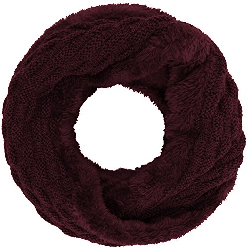 Compagno Damen Winterschal gefüttert Strickschal Winter Loopschal Damen-Schal Teddy-Futter Strick Loop, SCHAL Farbe:Weinrot von Compagno