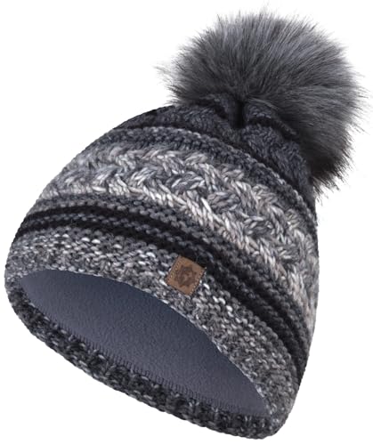 Compagno Wintermütze Damen Strickmütze Mütze Damen Bommelmütze Mehrfarbig Futter Beanie 87, Farbe:Anthrazit von Compagno