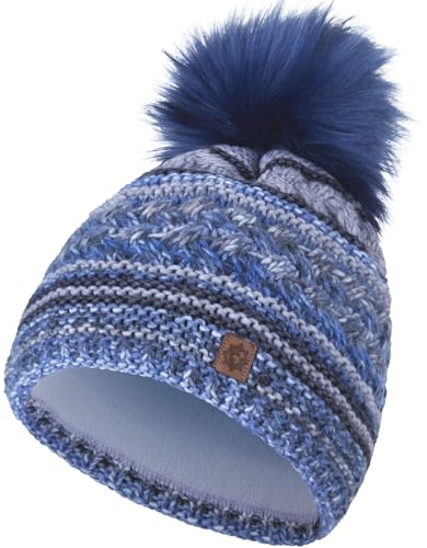 Compagno Wintermütze Damen Strickmütze Mütze Damen Bommelmütze Mehrfarbig Futter Beanie 87, Farbe:Blau von Compagno