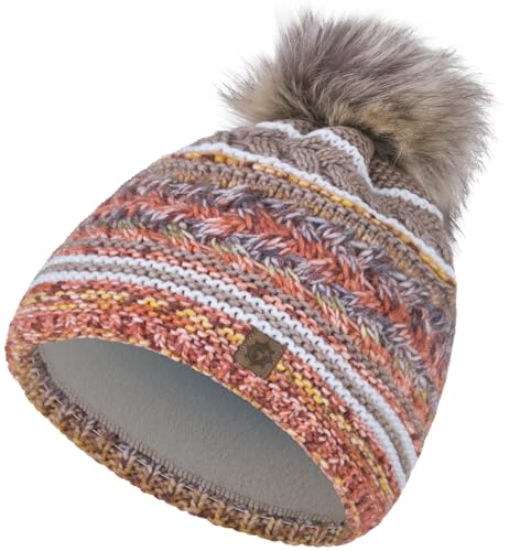 Compagno Wintermütze Damen Strickmütze Mütze Damen Bommelmütze Mehrfarbig Futter Beanie 87, Farbe:Orange von Compagno