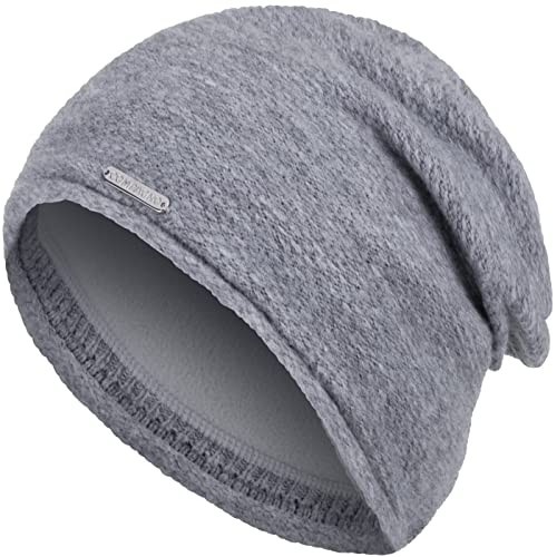 Compagno Wintermütze Mütze Damen Beanie Winter Strickmütze gefüttert Fleece Futter 90, Farbe:Grau von Compagno