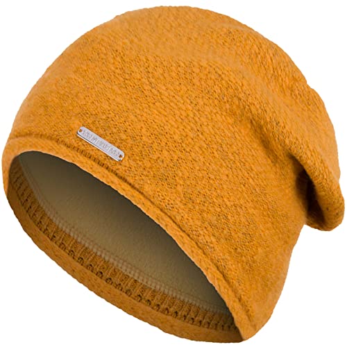 Compagno Wintermütze Mütze Damen Beanie Winter Strickmütze gefüttert Fleece Futter 90, Farbe:Senf von Compagno