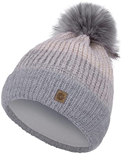 Compagno Wintermütze Mütze Damen Strickmütze Bommelmütze Mehrfarbig Fleece Futter Winter Beanie Mädchen 99, Farbe:Beige von Compagno