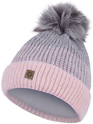 Compagno Wintermütze Mütze Damen Strickmütze Bommelmütze Mehrfarbig Fleece Futter Winter Beanie Mädchen 99, Farbe:Rose von Compagno