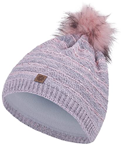 Compagno Wintermütze Strickmütze Damen Bommelmütze Fleece Futter Beanie Mütze 88, Farbe:Rose von Compagno