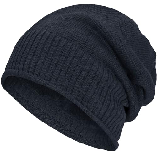 Compagno gefütterte Wintermütze für Herren und Damen Mütze Beanie Haube Einheitsgröße Strickmütze, Farbe:Marineblau von Compagno