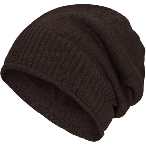 Compagno gefütterte Wintermütze für Herren und Damen Mütze Beanie Haube Einheitsgröße Strickmütze, Farbe:Braun von Compagno