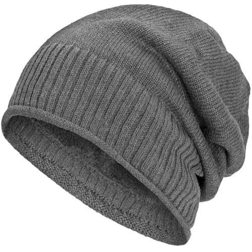 Compagno gefütterte Wintermütze für Herren und Damen Mütze Beanie Haube Einheitsgröße Strickmütze, Farbe:Grau von Compagno