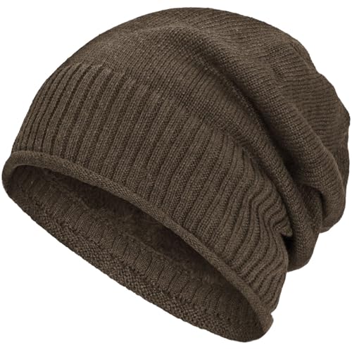 Compagno gefütterte Wintermütze für Herren und Damen Mütze Beanie Haube Einheitsgröße Strickmütze, Farbe:Hellbraun von Compagno