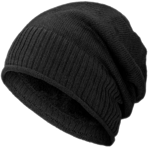 Compagno gefütterte Wintermütze für Herren und Damen Mütze Beanie Haube Einheitsgröße Strickmütze, Farbe:Schwarz von Compagno