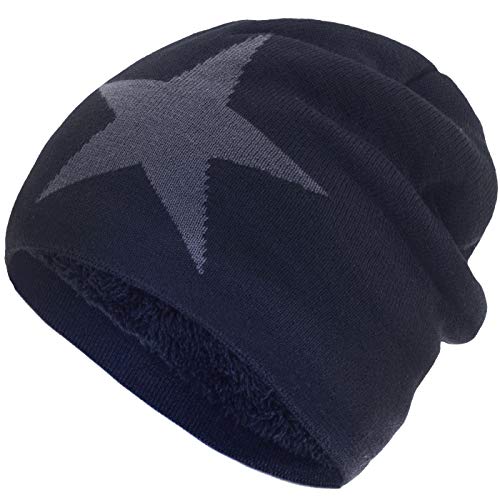 Compagno gefütterte Mütze Damen Herren Wintermütze Beanie Haube mit Stern one-Size, Farbe:Marineblau von Compagno