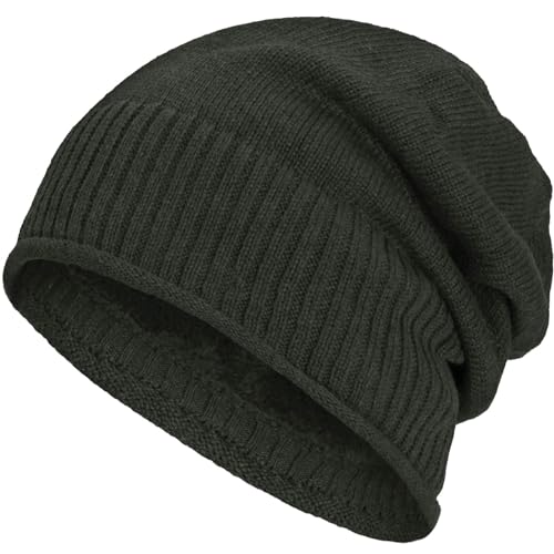 Compagno gefütterte Wintermütze für Herren und Damen Mütze Beanie Haube Einheitsgröße Strickmütze, Farbe:Oliv von Compagno