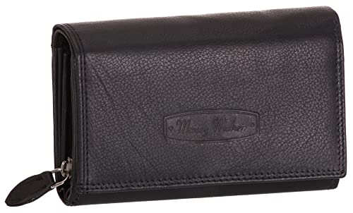 Damen Geldbörse Echt-Leder RFID 18 Steckplätze XXL-Fach Reißverschlussfächer Portemonnaie Geldbeutel, Geldbeutel Farbe:Schwarz von Compagno