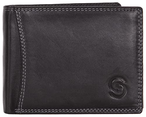 Geldbörse Echt Leder faltbar RFID-Schutz mit Münzfach Portemonnaie Geldbeutel, Geldbeutel Farbe:Schwarz von Compagno