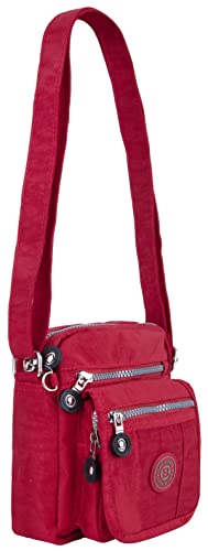 Kleine Sportive Umhänge-Tasche Nylon wasserabweisend 4 Fächer City-Tasche Bag Reise Urlaub, Taschen Farbe:Rot von Compagno