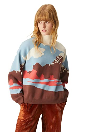 Compania Fantastica Jacquard-Strickpullover mit Polo-Ausschnitt, blau, 40 von Compañía Fantástica