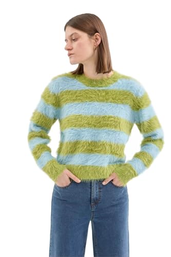 Compania Fantastica Strukturierter Strickpullover mit grünem Streifen-Print, blau, L von Compañía Fantástica