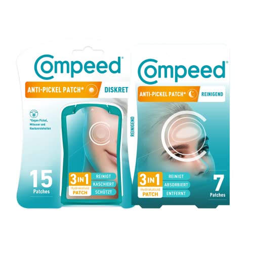 Compeed Anti-Pickel* Kombipaket – bestehend aus Patch Diskret & Patch Reinigend – Reinigt, absorbiert und entfernt – Ideal für Anwendung am Tag und in der Nacht – für gezielte Bereiche und die T-Zone von Compeed