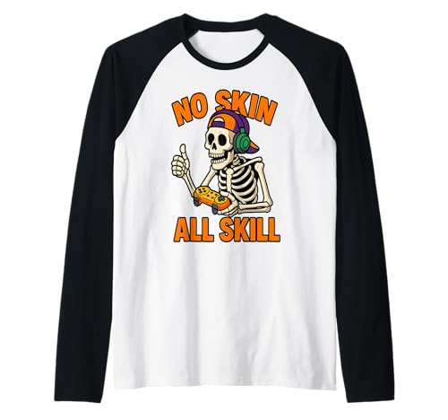 No Skin All Skill Gamer Skelett Lustig Halloween Jungen Raglan von Competitive Gamer Skeleton Gifts Tees
