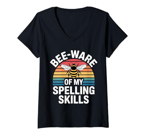 Damen Bee Ware of My Spelling Skills |- T-Shirt mit V-Ausschnitt Damen Bee Ware of My Spelling Skills |- T-Shirt mit V-Ausschnitt von Competitive Spelling Champion Confidence