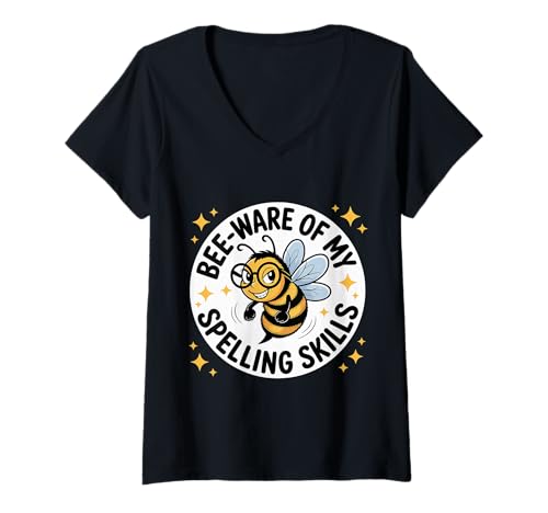 Damen Bee Ware of My Spelling Skills - T-Shirt mit V-Ausschnitt Damen Bee Ware of My Spelling Skills - T-Shirt mit V-Ausschnitt von Competitive Spelling Champion Confidence