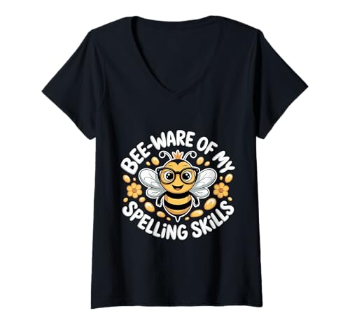 Damen Bee Ware of My Spelling Skills |- T-Shirt mit V-Ausschnitt Damen Bee Ware of My Spelling Skills |- T-Shirt mit V-Ausschnitt von Competitive Spelling Champion Confidence