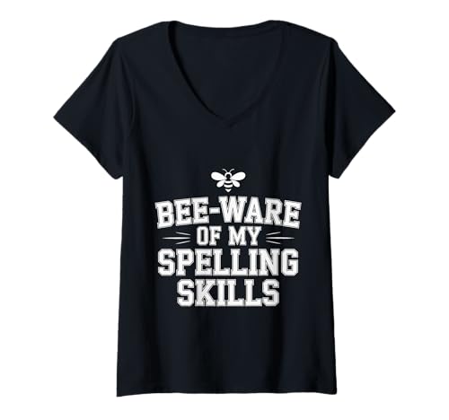 Damen Bee Ware of My Spelling Skills - T-Shirt mit V-Ausschnitt Damen Bee Ware of My Spelling Skills - T-Shirt mit V-Ausschnitt von Competitive Spelling Champion Confidence