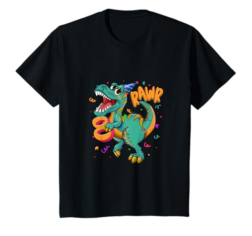 Kinder Geburtstag 8 Jahre Kinder mit lustigem Dinosaurier T-Shirt von Compleanno 8 anni Bambini