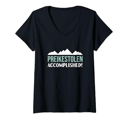 Damen Preikestolen Accomplished Hiking Norwegen The Pulpit Rock T-Shirt mit V-Ausschnitt Damen Preikestolen Accomplished Hiking Norwegen The Pulpit Rock T-Shirt mit V-Ausschnitt von Complete Ascents
