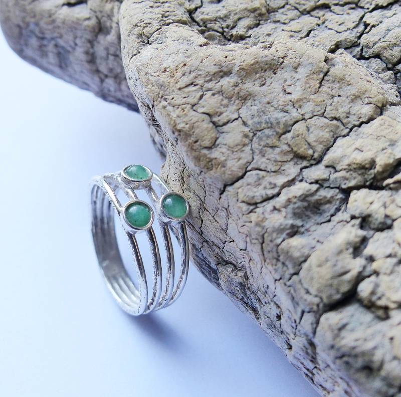 Ring Gehämmertes Massives Silber 925 Mehrere Ringe | 4 in 1 Und Sein Trio Von Natursteinen Edelsteine Aventurin Trend Stacking Größe 54 von CompletementFabuleux