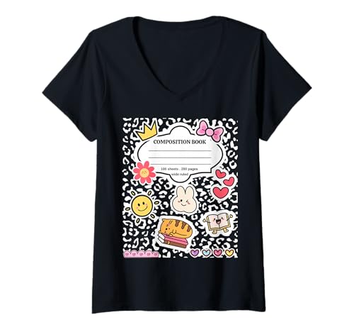 Damen Komposition Notizbuch Kostüm Passende Gruppe Halloween T-Shirt mit V-Ausschnitt Damen Komposition Notizbuch Kostüm Passende Gruppe Halloween T-Shirt mit V-Ausschnitt von Composition Notebook Group Halloween Fun